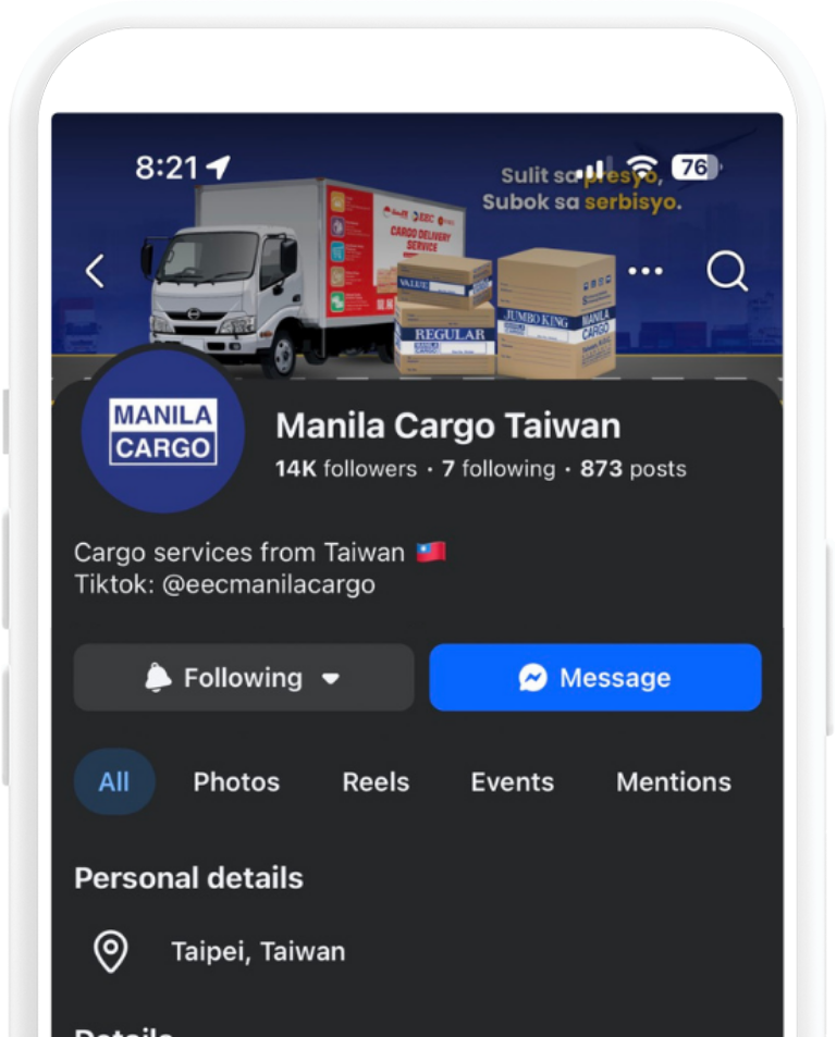 Manila Cargo Profile Page Mockup
