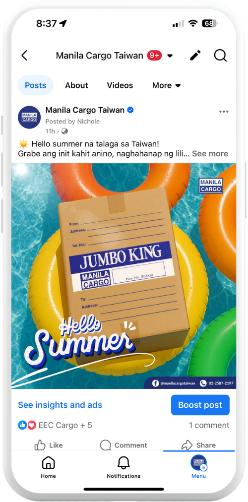 Manila Cargo Facebook Feed Mockup